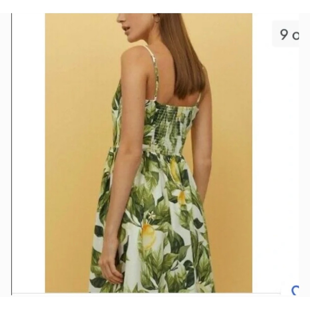 H&M Lemon Leaf Button Linen Blend Midi Dress Size… - image 1